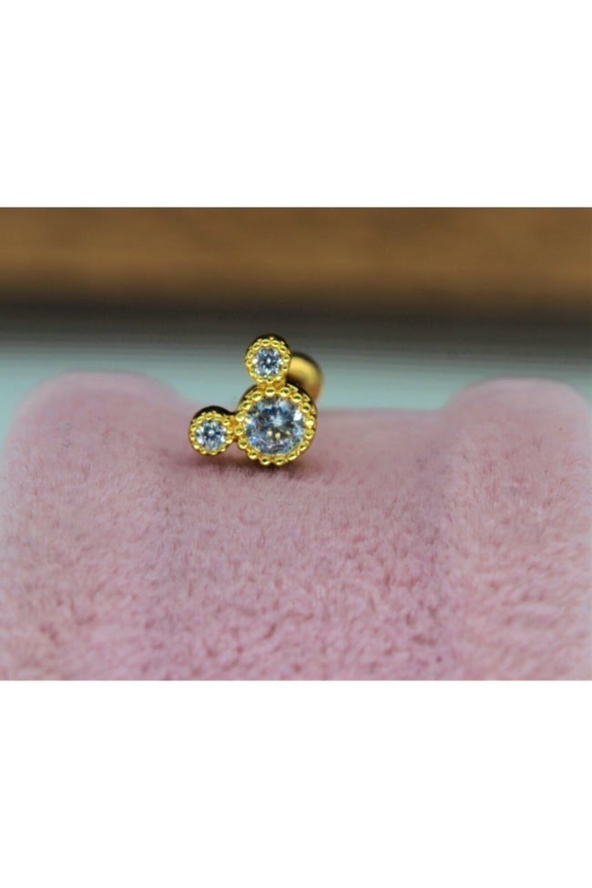 Paslanmaz Kararmaz Cerrahi Çelik Mickey Tragus, Kıkırdak Helix 8mm Piercing 1 Adet (İKİ TARAFLI)