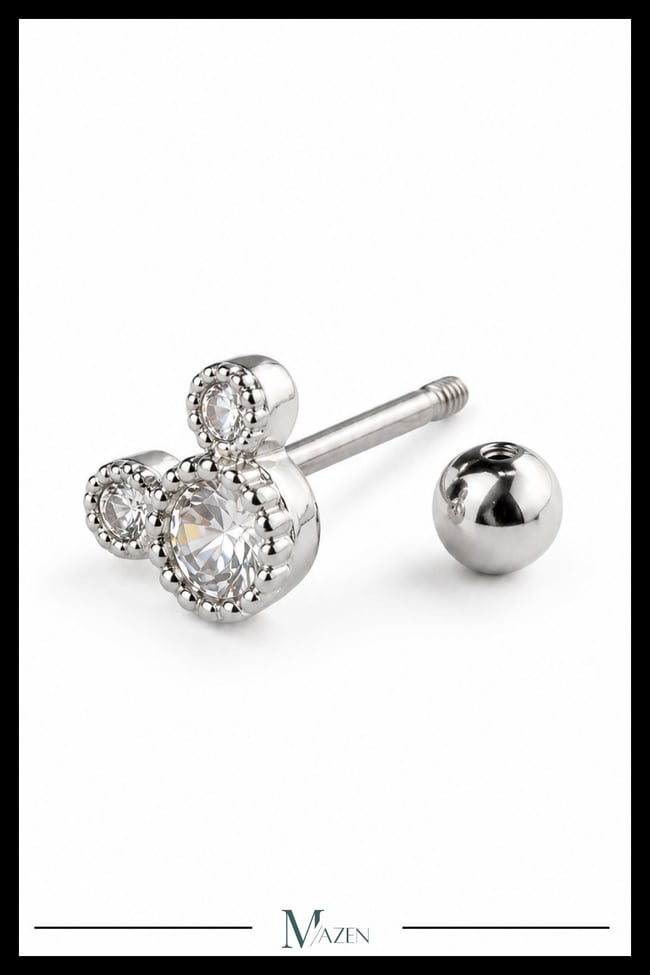 Paslanmaz Kararmaz Cerrahi Çelik Mickey Tragus, Kıkırdak Helix 8mm Piercing Gümüş Renk1 Adet