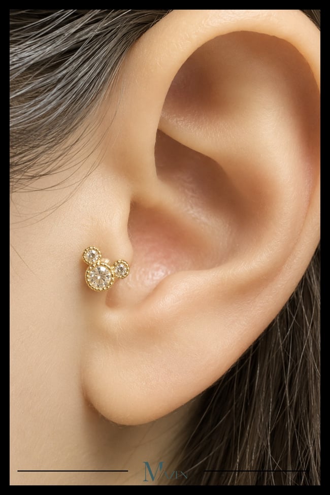 Paslanmaz Kararmaz Cerrahi Çelik Mickey Tragus, Kıkırdak Helix 8mm Piercing 1 Adet (İKİ TARAFLI)