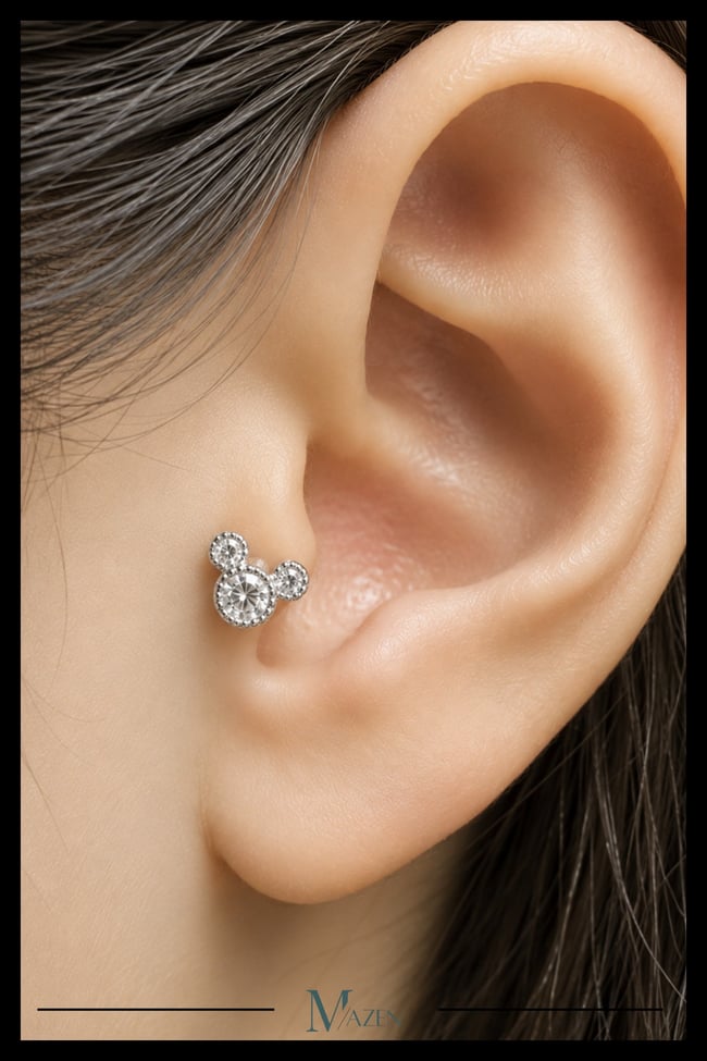 Paslanmaz Kararmaz Cerrahi Çelik Mickey Tragus, Kıkırdak Helix 8mm Piercing Gümüş Renk1 Adet