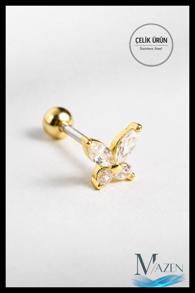 Paslanmaz Kararmaz Cerrahi Çelik Tragus, Kıkırdak, Helix 8 Mm Piercing (ÇİFT TARAFLI AÇILABİLİR)