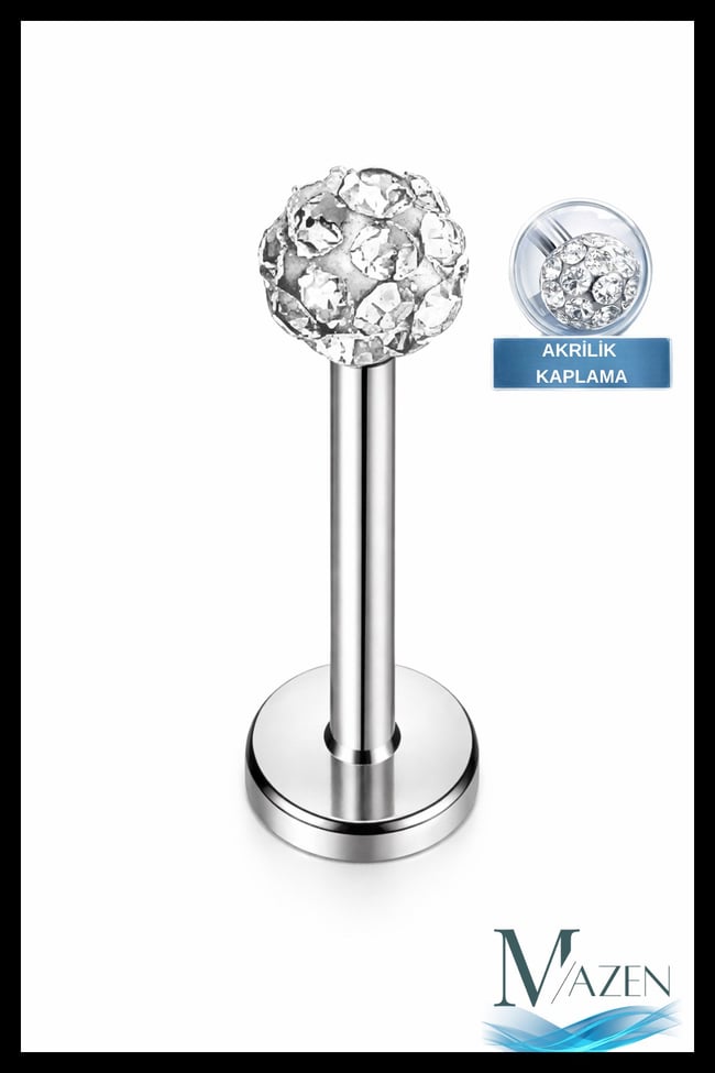 Paslanmaz Kararmaz Cerrahi Çelik Zirkon Taşlı Kıkırdak Dudak Burun Tragus Piercing (beyaz)