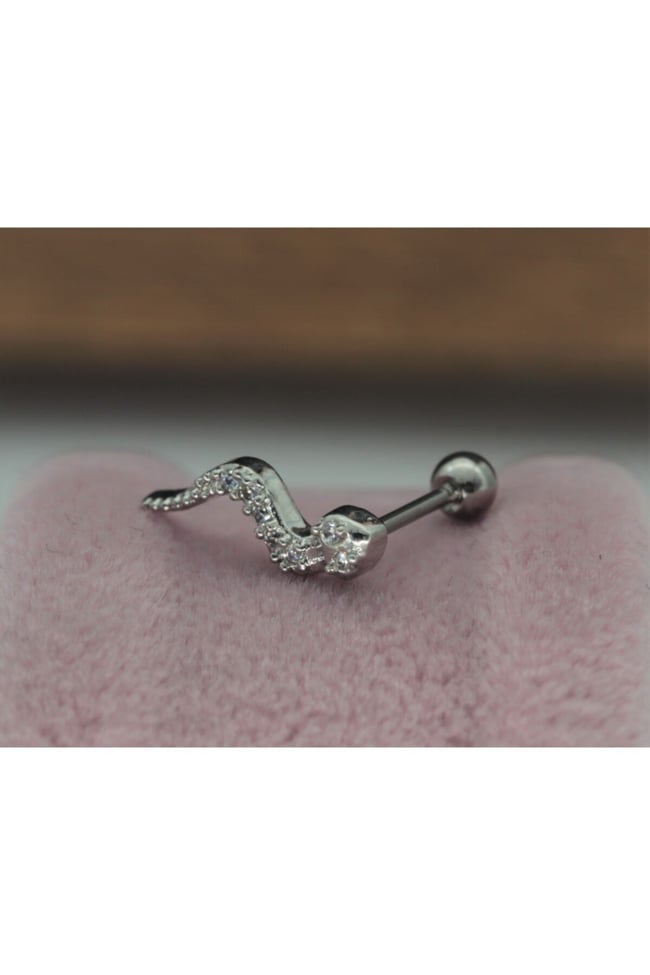 Paslanmaz Kararmazi Çelik Yılan Tragus, Kıkırdak, Helix 8mm Piercing (İKİ TARAFLI AÇILABİLİR)