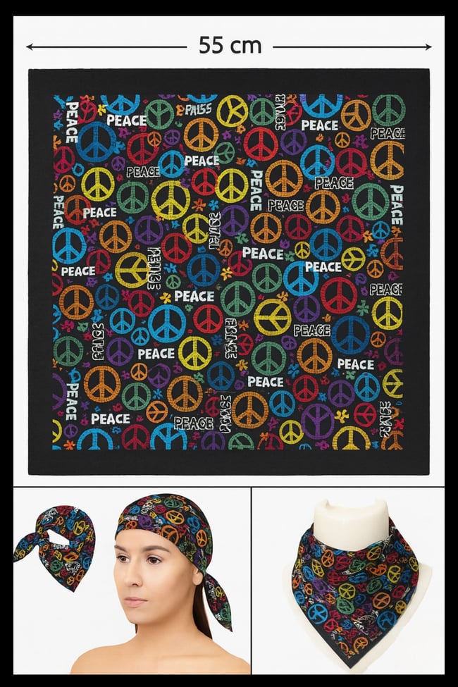 Peace Desenli Çok Amaçlı Bandana Fular 50x50