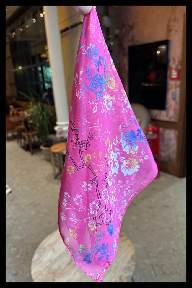 Pembe Çiçek Desenli 45x45 Yazlık Şifon Fular | Kadın Boyun Saç Çanta Aksesuarı