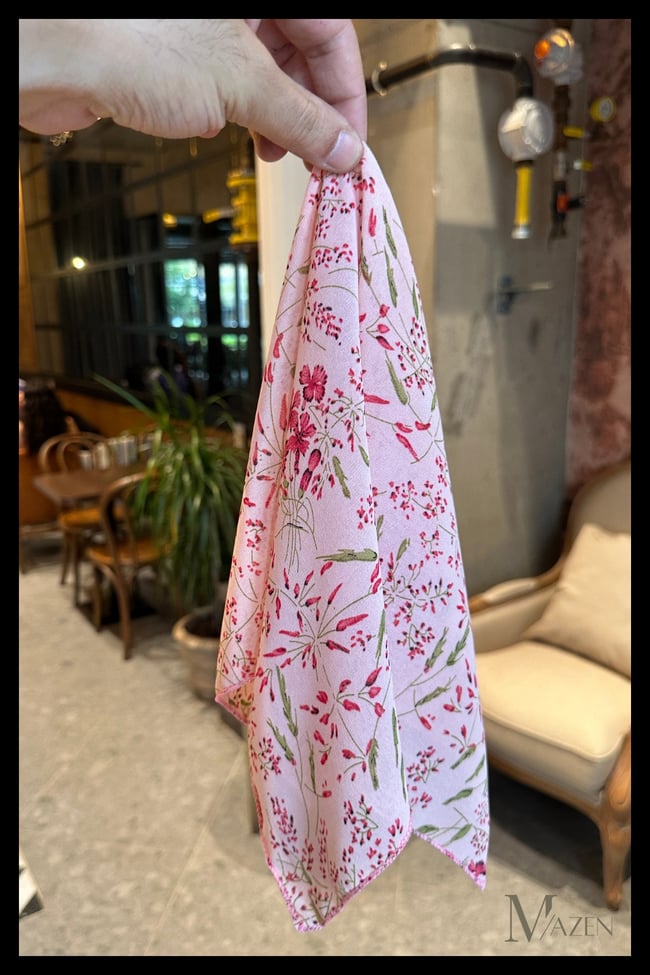 Pembe Dal Desenli 45x45 Yazlık Şifon Fular | Kadın Boyun Saç Çanta Aksesuarı