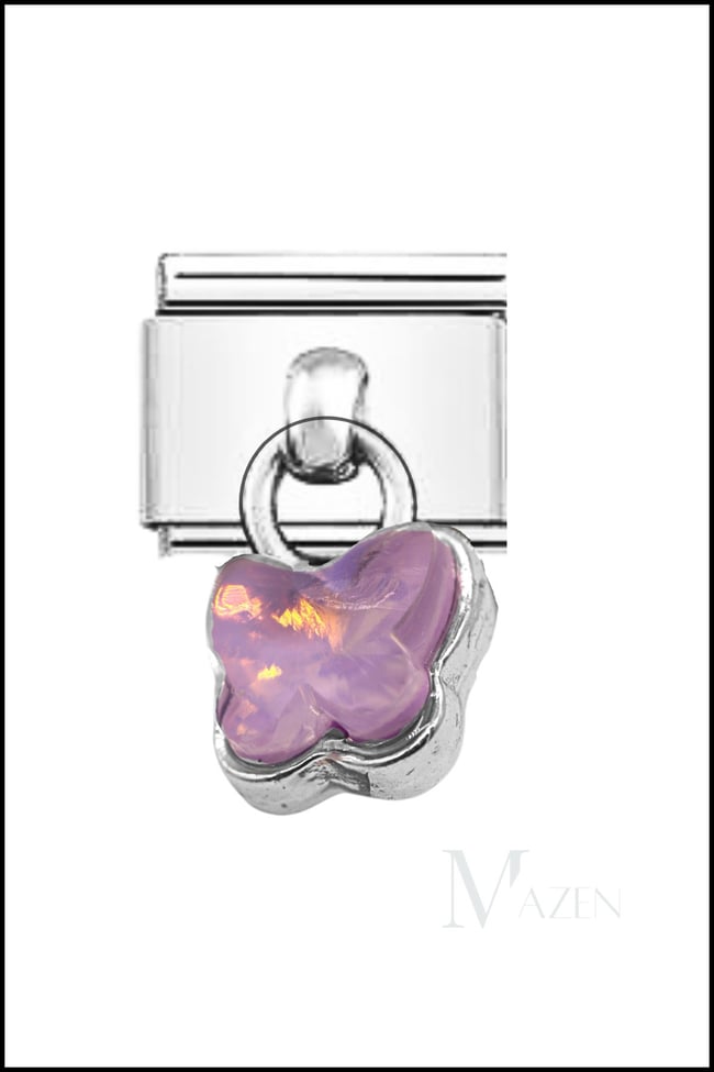 Pembe Kelebek Sallantılı Italyan Bilekliği Charmı Çelik 9 Mm Charm