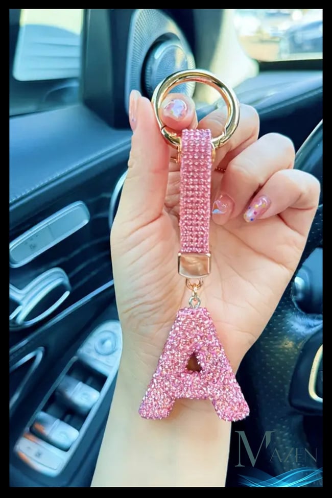 Pembe VIP A Harfi Anahtarlık | Taşlı Charm | Çanta Uyumlu Işıltılı Aksesuar