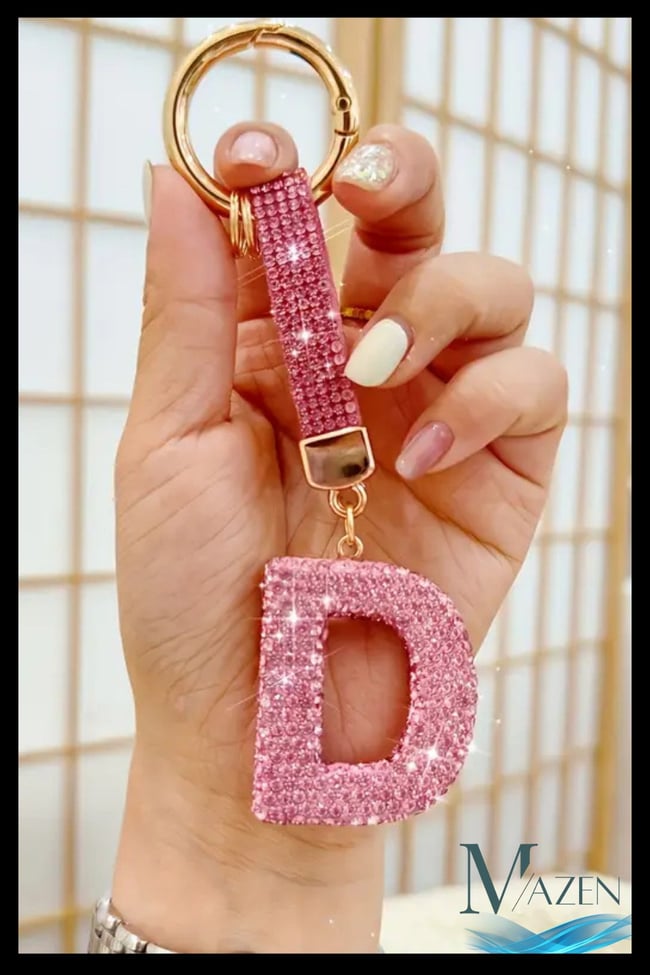 Pembe VIP D Harfi Anahtarlık | Taşlı Charm | Çanta Uyumlu Işıltılı Aksesuar