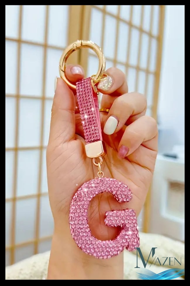 Pembe VIP G Harfi Anahtarlık | Taşlı Charm | Çanta Uyumlu Işıltılı Aksesuar