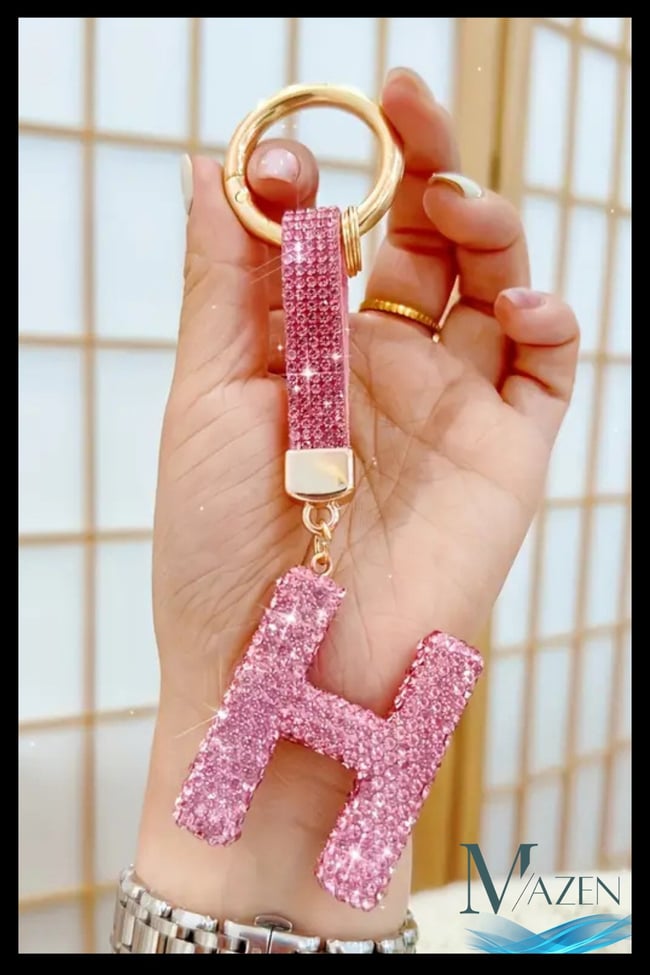 Pembe VIP H Harfi Anahtarlık | Taşlı Charm | Çanta Uyumlu Işıltılı Aksesuar