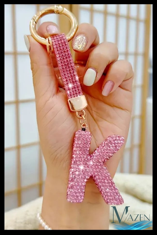 Pembe VIP K Harfi Anahtarlık | Taşlı Charm | Çanta Uyumlu Işıltılı Aksesuar