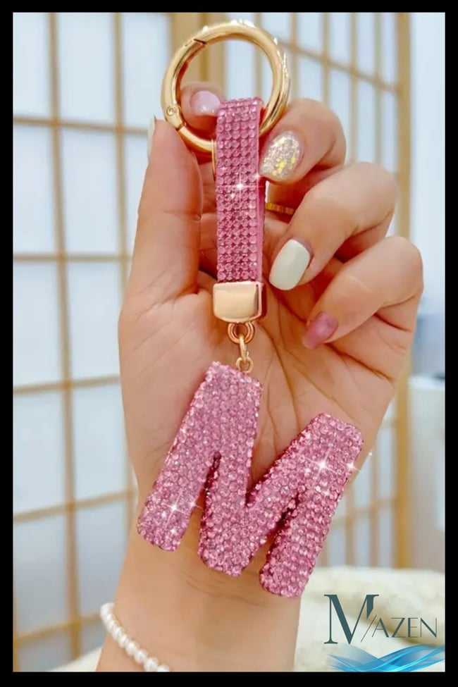 Pembe VIP M Harfi Anahtarlık | Taşlı Charm | Çanta Uyumlu Işıltılı Aksesuar