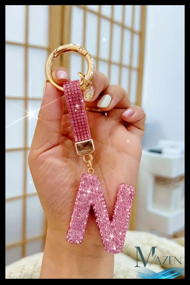 Pembe VIP N Harfi Anahtarlık | Taşlı Charm | Çanta Uyumlu Işıltılı Aksesuar