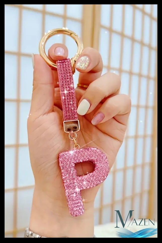 Pembe VIP P Harfi Anahtarlık | Taşlı Charm | Çanta Uyumlu Işıltılı Aksesuar