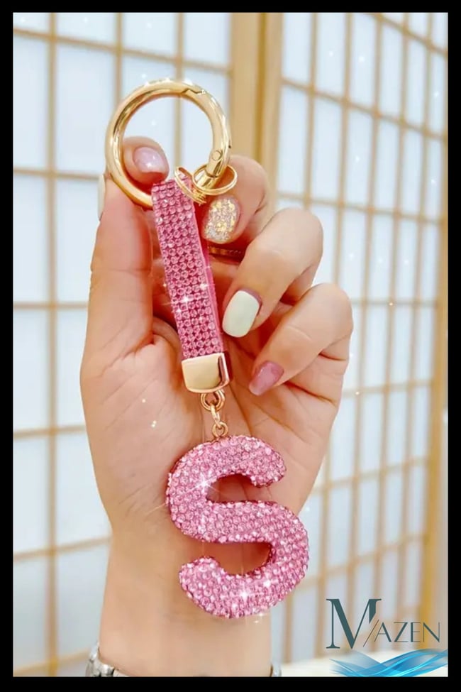 Pembe VIP S Harfi Anahtarlık | Taşlı Charm | Çanta Uyumlu Işıltılı Aksesuar