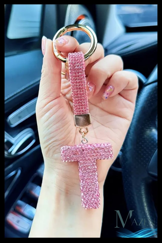 Pembe VIP T Harfi Anahtarlık | Taşlı Charm | Çanta Uyumlu Işıltılı Aksesuar