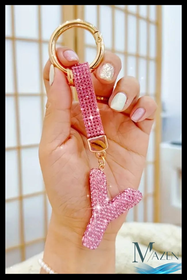Pembe VIP Y Harfi Anahtarlık | Taşlı Charm | Çanta Uyumlu Işıltılı Aksesuar