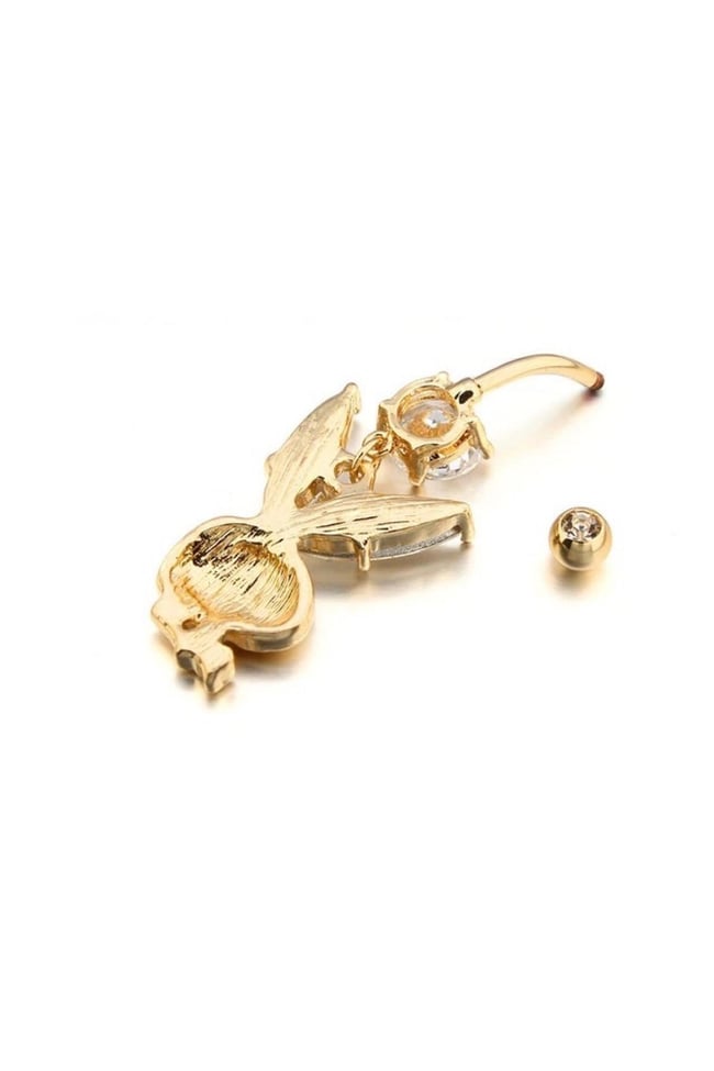 Playboy Tavşan Figürlü Göbek Piercing | 316L Çelik | Gold | Taşlı Kadın Takı