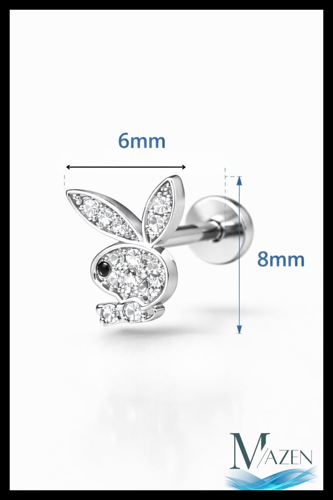 Playboy Tavşan Figürlü Tragus Helix Piercing | Zirkon Taşlı | Gold Renk | Çelik Bar