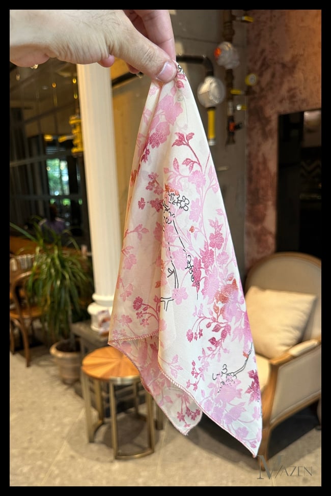 Pudra Pembe Çiçekli 45x45 Yazlık Şifon Fular | Kadın Boyun Saç Çanta Aksesuarı
