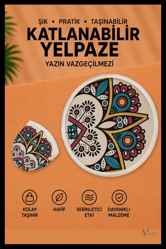 Renkli Simetri Desen Katlanabilir Yuvarlak Yazlık Taşınabilir El Yelpazesi