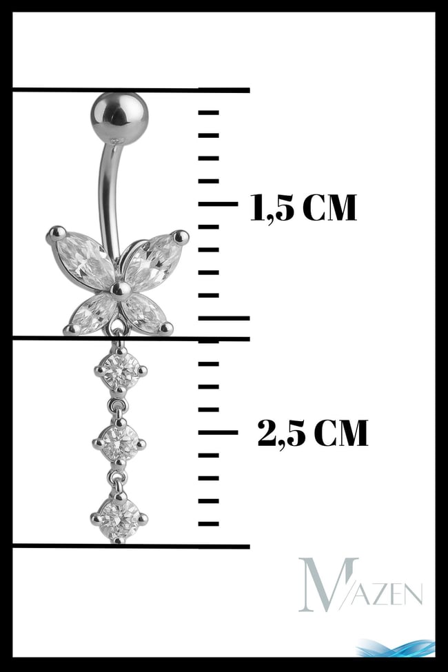 Sallantılı Kelebek Göbek Piercing | Çelik Kararmaz | Zirkon Taşlı | Kadın Takı Aksesuar | Pirsing
