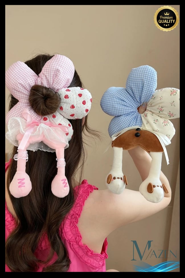 Sevimli Kawaii Peluş Topuz Toka | Ayaklı Tasarım | Kaliteli Kadın & Çocuk Lastik Saç Tokası