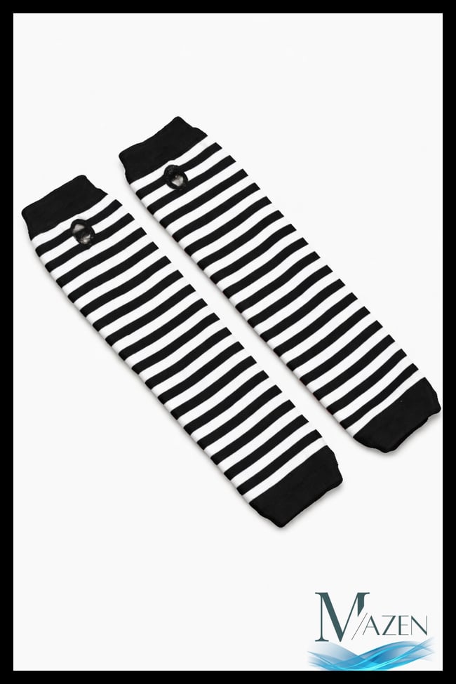 Siyah Beyaz Çizgili Kolluk | Parmaksız Eldiven Uzun Kol Isıtıcı | Unisex Aksesuar