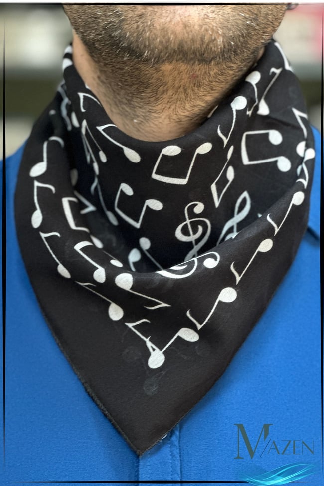 Siyah Beyaz Müzik Desenli Nota Bandana – Tarzına Ritim Kat 50x50