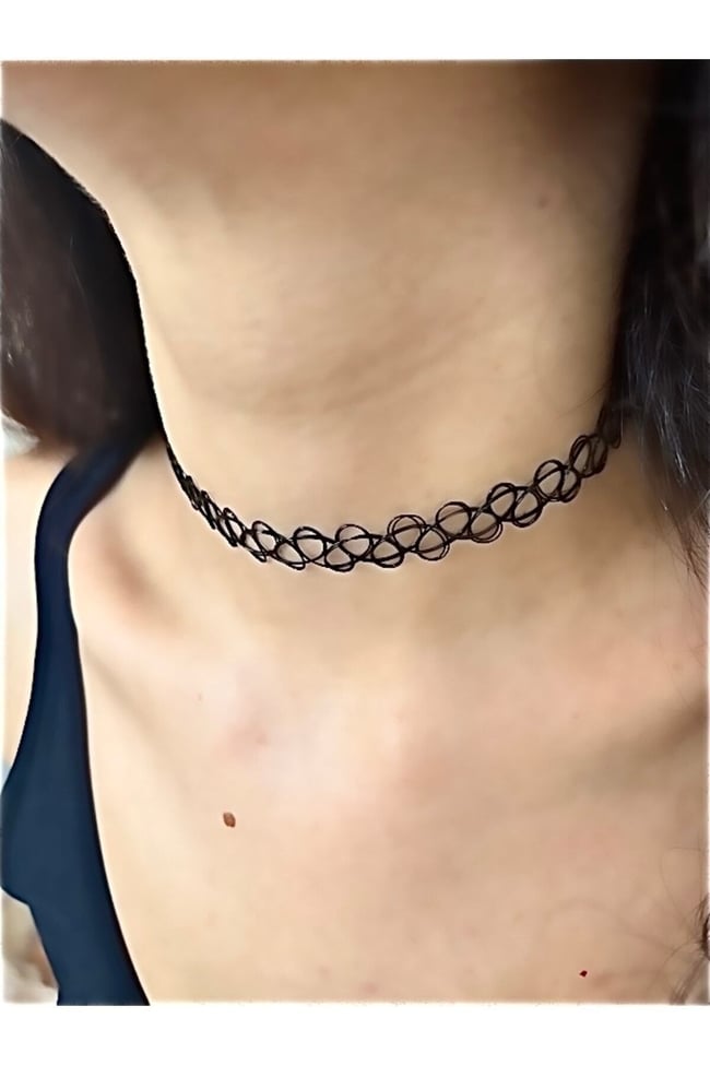 Siyah Choker Tasma Tatto Kolye Düz