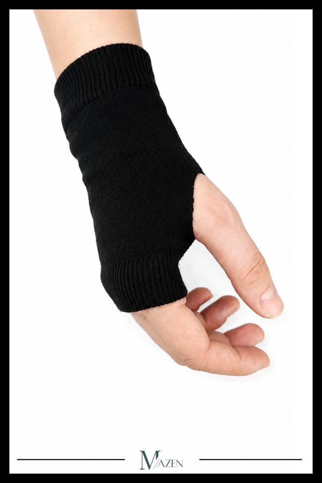 Siyah Düz Parmaksız Eldiven Unisex Triko Basic Minimal Günlük Kışlık El Isıtıcı