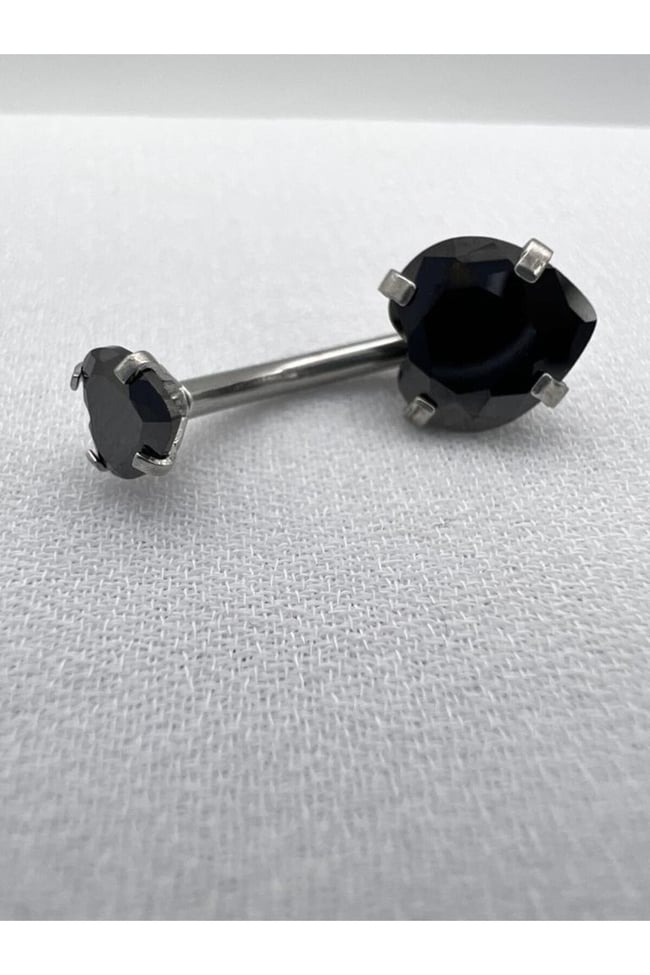 Siyah Kalp Zirkon Taşlı Göbek Piercing | 316L Çelik | Gri Bar | Kararmaz Antialerjik
