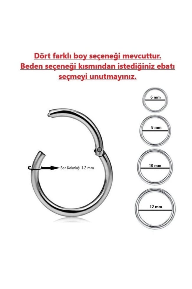 Siyah Renk Cerrahi Çelik Tragus Helix Piercing Küpe 1 Adet Tam Tur Piercing ( Beden Seçenekli)
