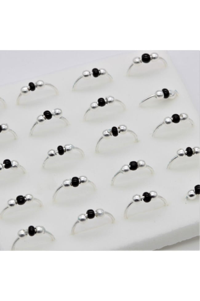 Siyah Toplu Halka | 925 Ayar Gümüş Tekli Hızma | Minimalist Burun Piercing | Kadın Takı Aksesuar