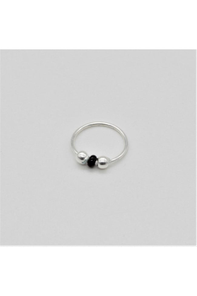 Siyah Toplu Halka | 925 Ayar Gümüş Tekli Hızma | Minimalist Burun Piercing | Kadın Takı Aksesuar