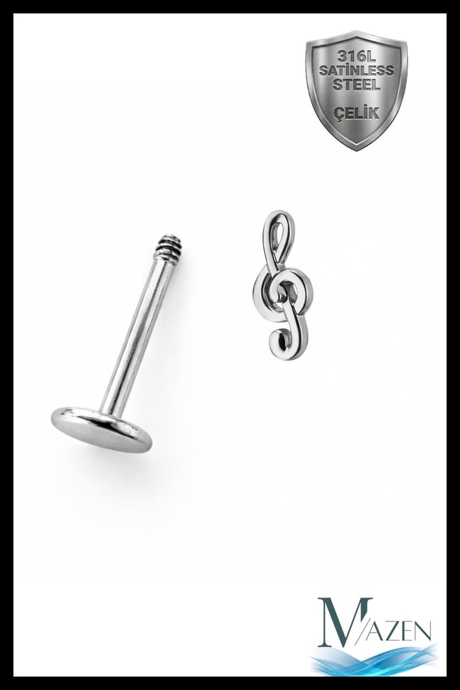 Sol Anahtarı Tragus Piercing | 316L Çelik | Arkası Düz (Flat Back) | Kararmaz Şık Tasarım