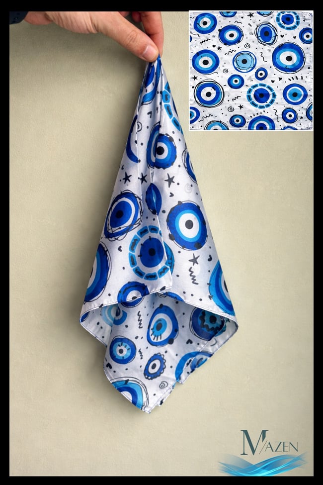 Spiral Desenli Nazar Boncuk Fular | İpeksi Saten Doku | 55x55 cm Kare Kadın Aksesuar