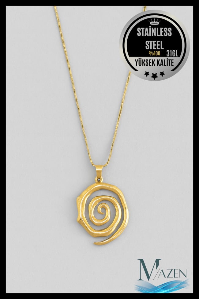 Spiral Model Altın Kaplama Çelik Kolye | 316L Stainless Steel | Dayanıklı Şık Tasarım | Aksesuar