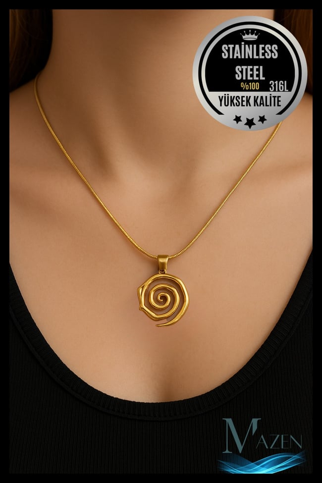 Spiral Model Altın Kaplama Çelik Kolye | 316L Stainless Steel | Dayanıklı Şık Tasarım | Aksesuar