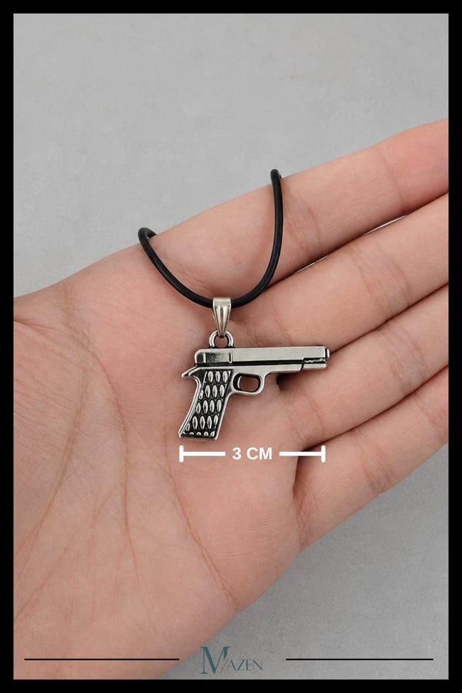Tabanca Silah Figürlü Antik Gümüş Renk Erkek Kolye Ucu Rock Punk Vintage Tasarım