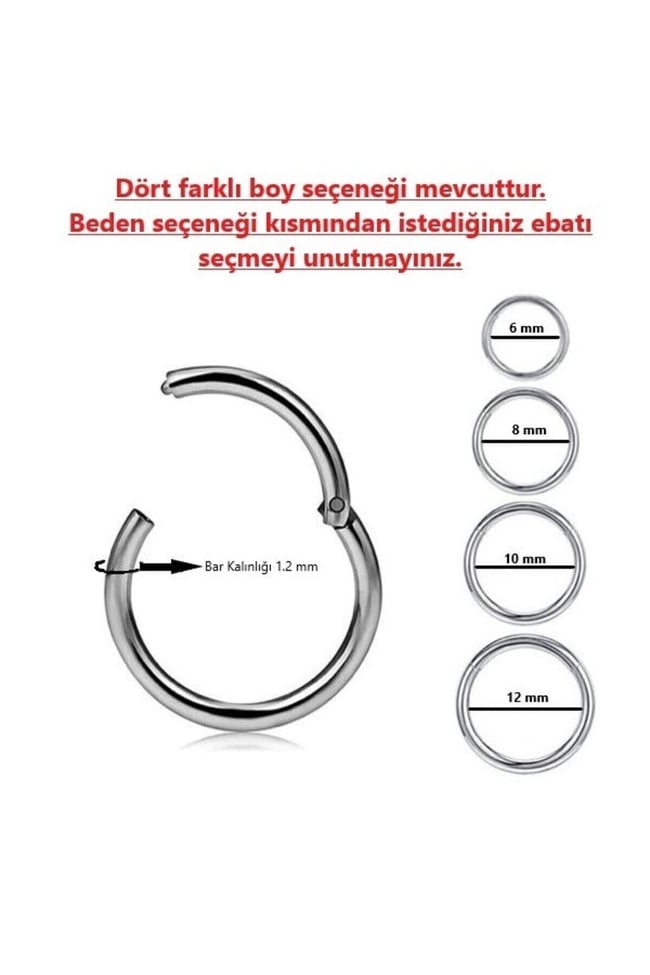 Tam Halka Piercing | 316l Cerrahi Çelik | Kararmaz | Tragus Helix Kıkırdak | Gümüş | Beden Seçenekli