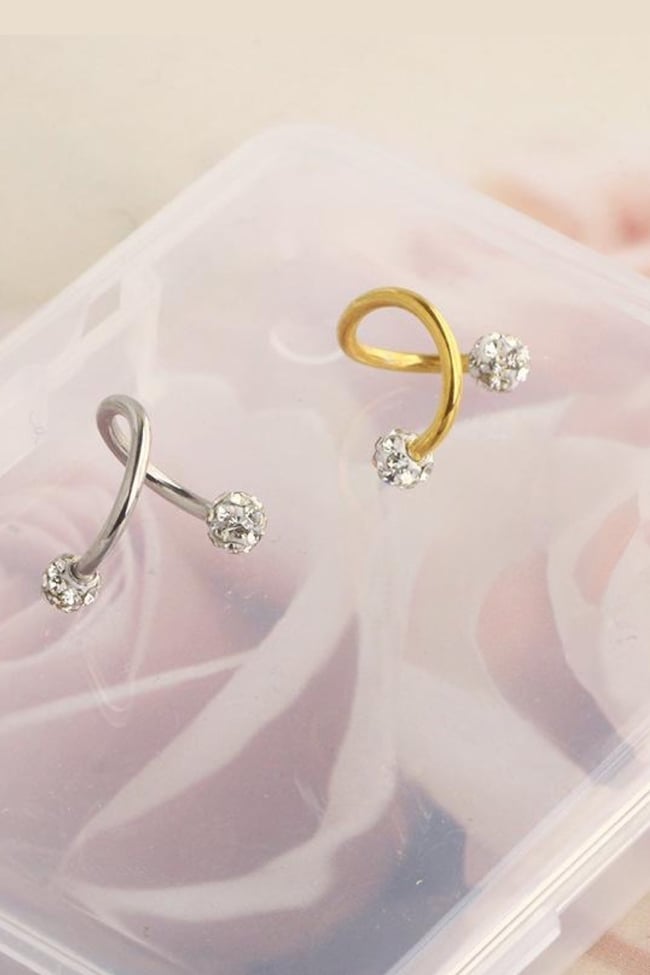 Taşlı Cerrahi Çelik Spiral Burgulu Kıkırdak Dudak Piercing Gold Renk