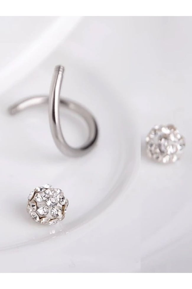 Taşlı Cerrahi Çelik Spiral Burgulu Kıkırdak Dudak Piercing Gümüş Renk