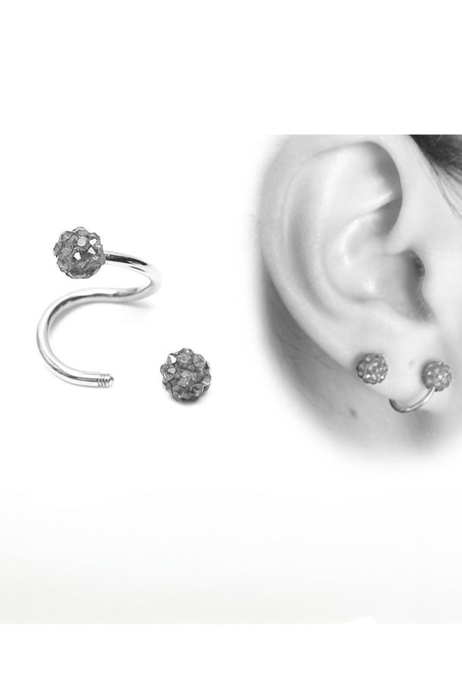 Taşlı Cerrahi Çelik Spiral Burgulu Kıkırdak Dudak Piercing Gold Renk