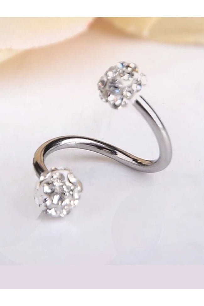 Taşlı Cerrahi Çelik Spiral Burgulu Kıkırdak Dudak Piercing Gümüş Renk