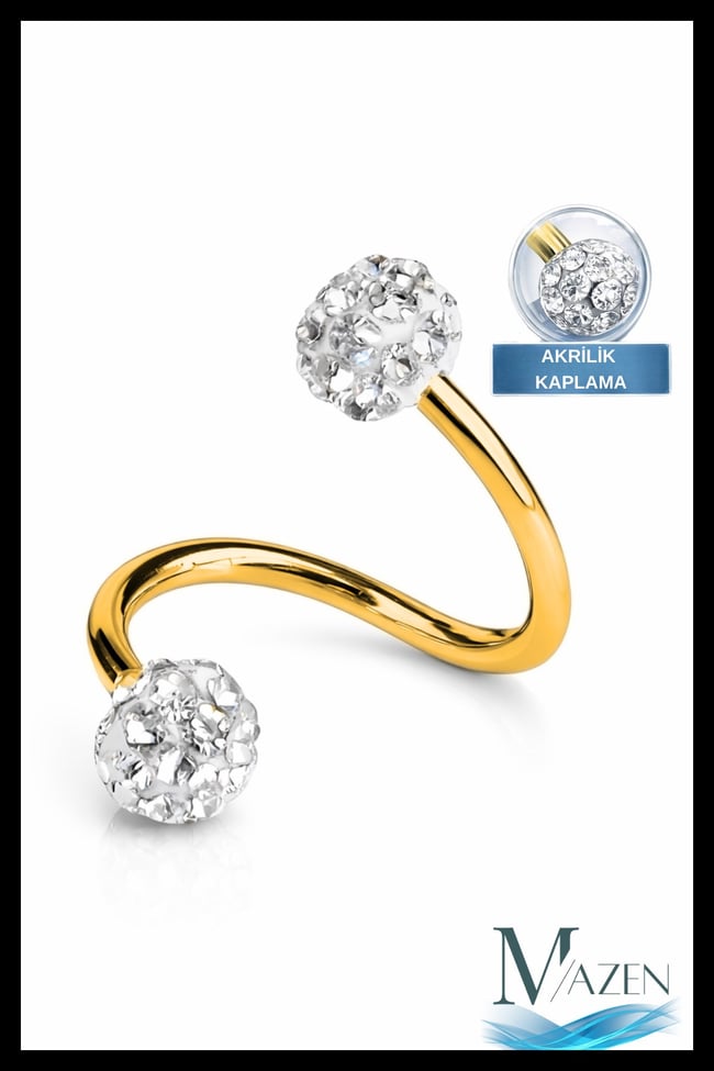 Taşlı Cerrahi Çelik Spiral Burgulu Kıkırdak Dudak Piercing Gold Renk