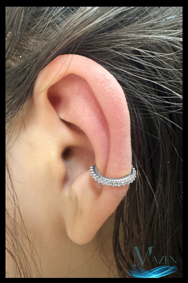 Taşlı Halka Kıkırdak Küpe | Earcuff | Kadın Takı Aksesuar | Delik Gerektirmeyen
