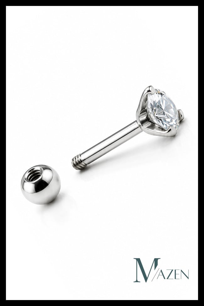 Taşlı Labret Piercing Arkası Toplu Gümüş Renk Vidalı Tragus Helix Kulak Piercingi