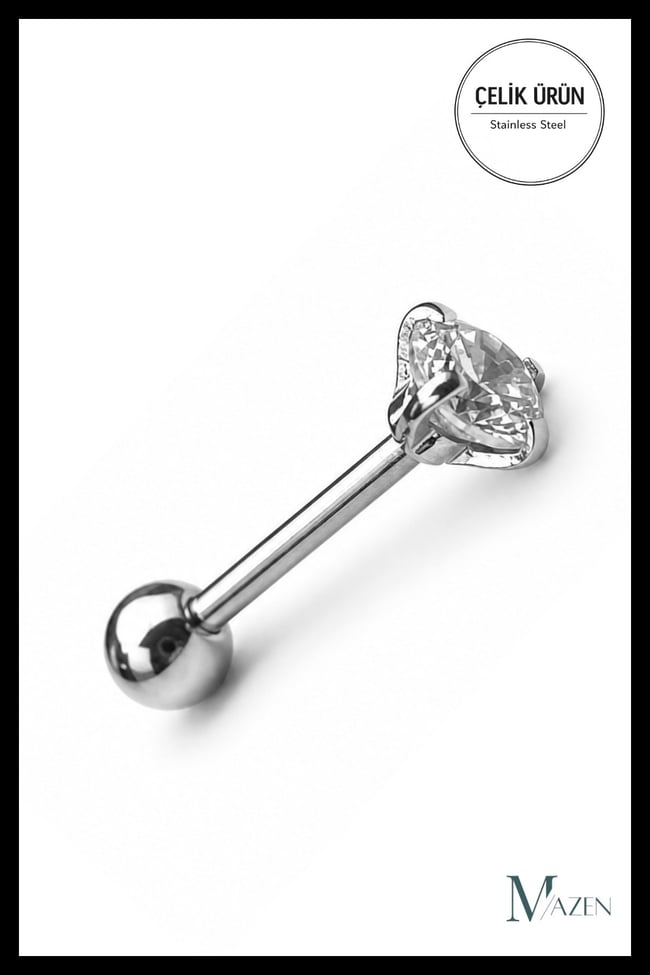 Taşlı Labret Piercing Arkası Toplu Gümüş Renk Vidalı Tragus Helix Kulak Piercingi